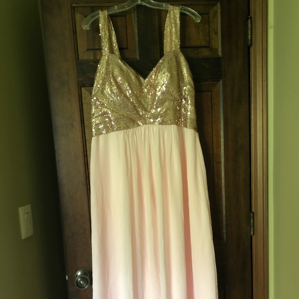 Gold sparkle and pink chiffon dress